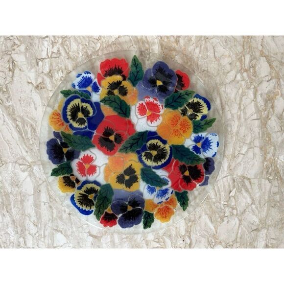 Peggy Karr PANSY PANSIES 11.25” Glass Plate - Picture 1 of 2